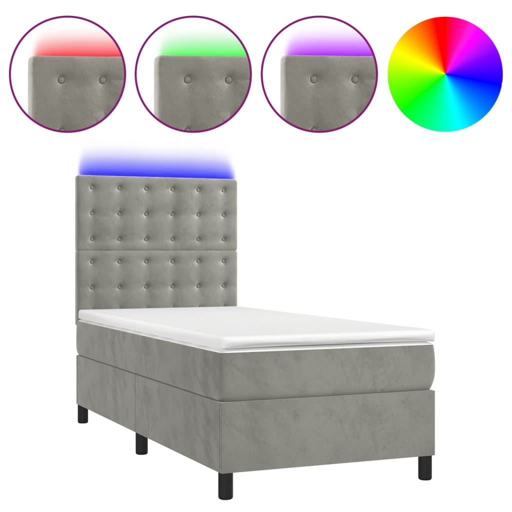 Sommier à lattes de lit matelas et LED Gris clair 100x200 cm - XIOS