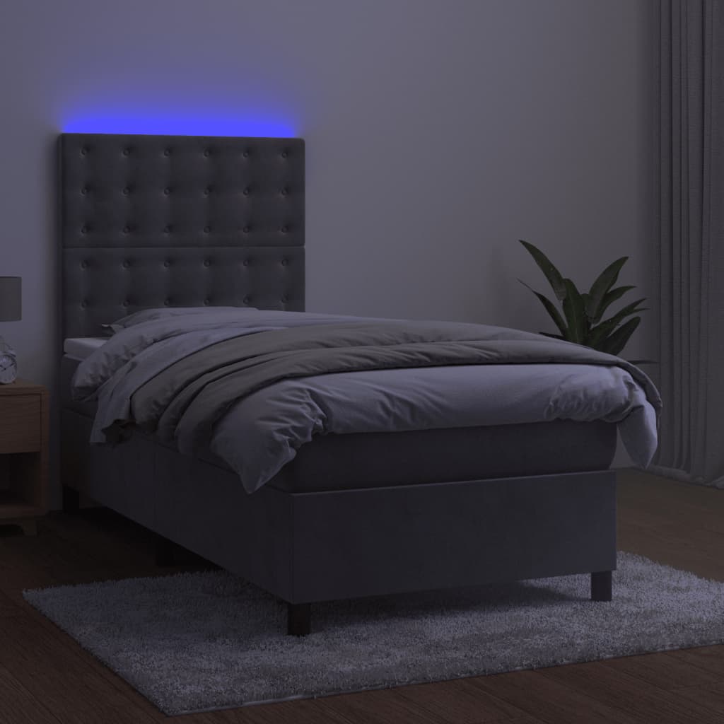 Sommier à lattes de lit matelas et LED Gris clair 100x200 cm - XIOS