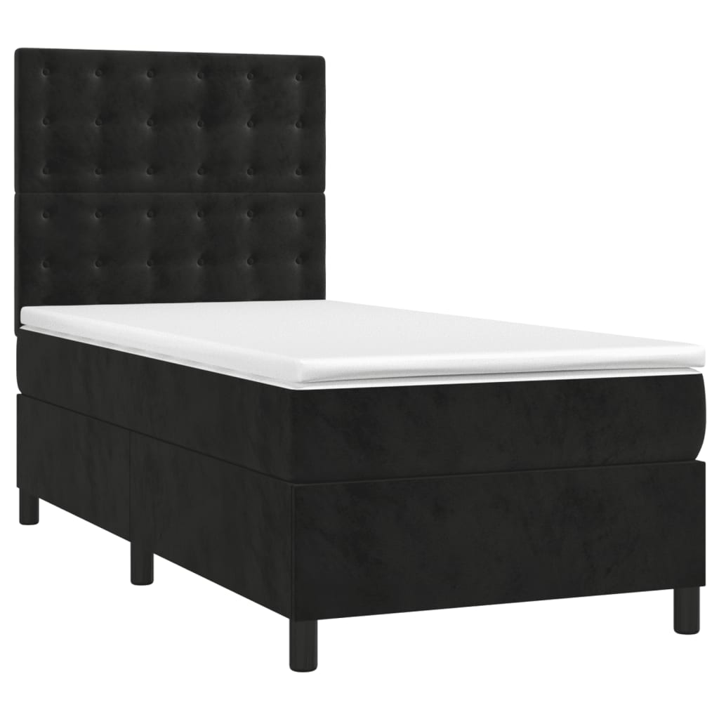 Sommier à lattes de lit matelas et LED Noir 100x200 cm Velours - XIOS