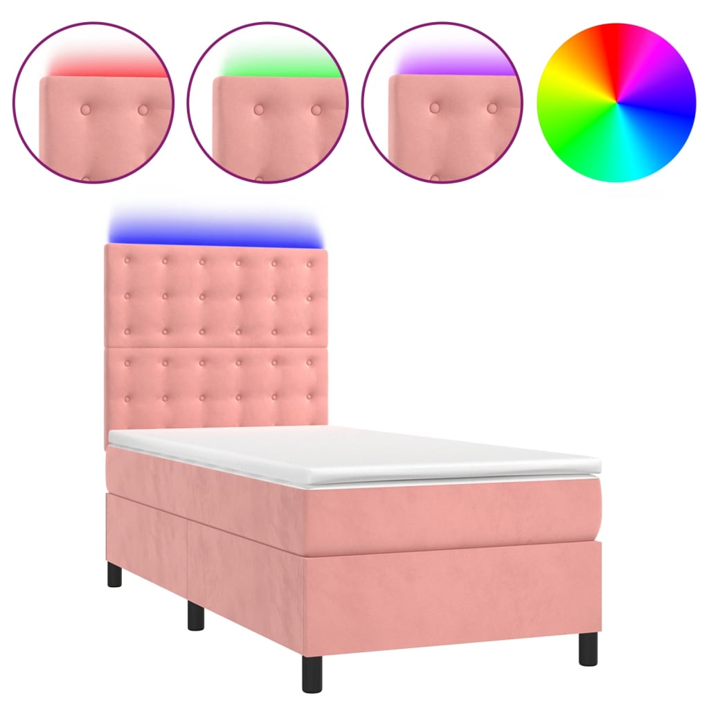 Sommier à lattes de lit matelas et LED Rose 100x200 cm Velours - XIOS