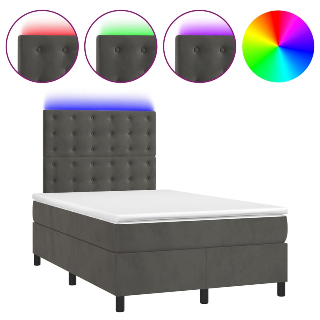 Sommier à lattes de lit matelas et LED Gris foncé 120x200 cm - XIOS