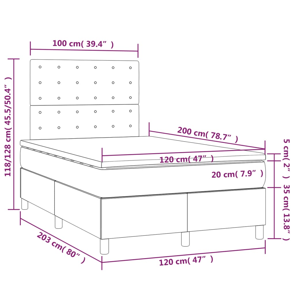 Sommier à lattes de lit matelas et LED Gris foncé 120x200 cm - XIOS