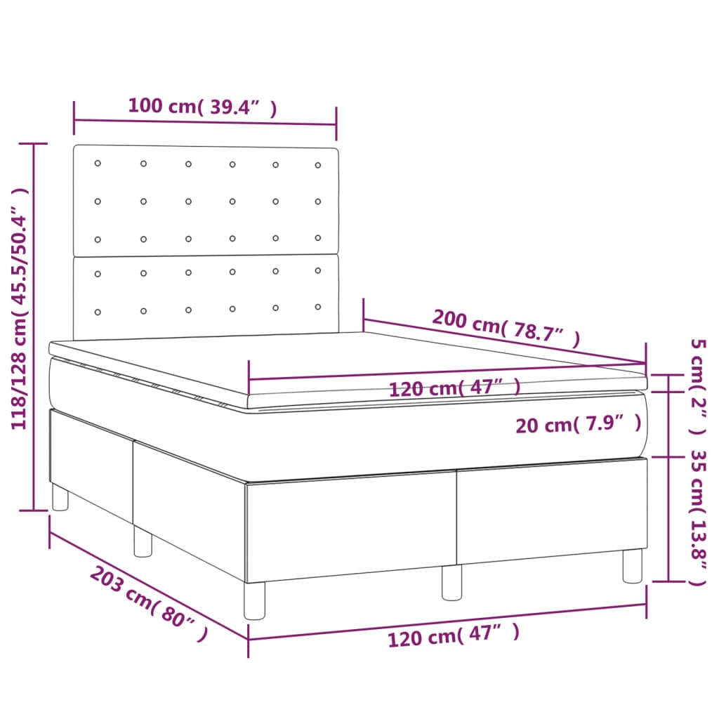 Sommier à lattes de lit matelas et LED Bleu foncé 120x200 cm - XIOS