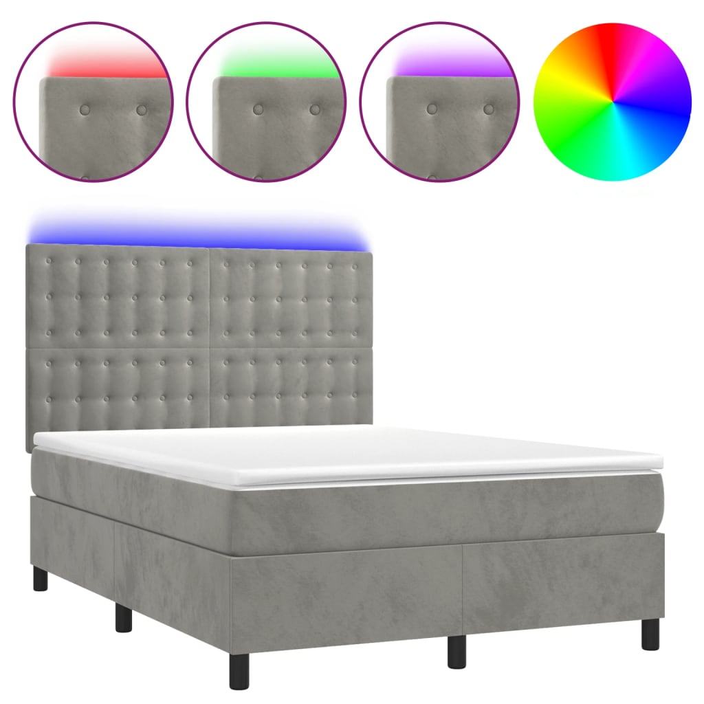 Sommier à lattes de lit matelas et LED Gris clair 140x190 cm - XIOS