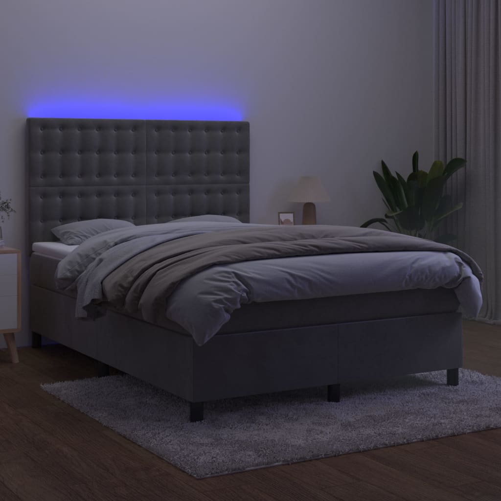 Sommier à lattes de lit matelas et LED Gris clair 140x190 cm - XIOS