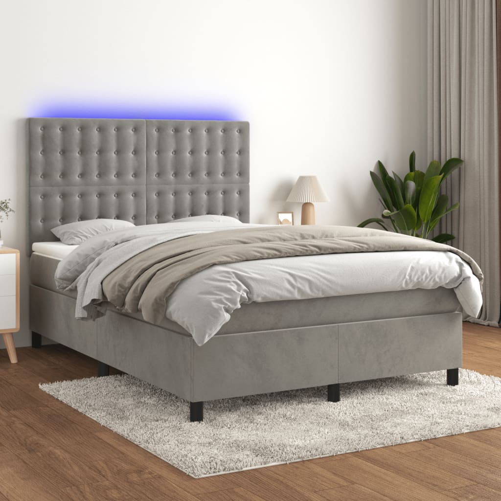 Sommier à lattes de lit matelas et LED Gris clair 140x190 cm - XIOS