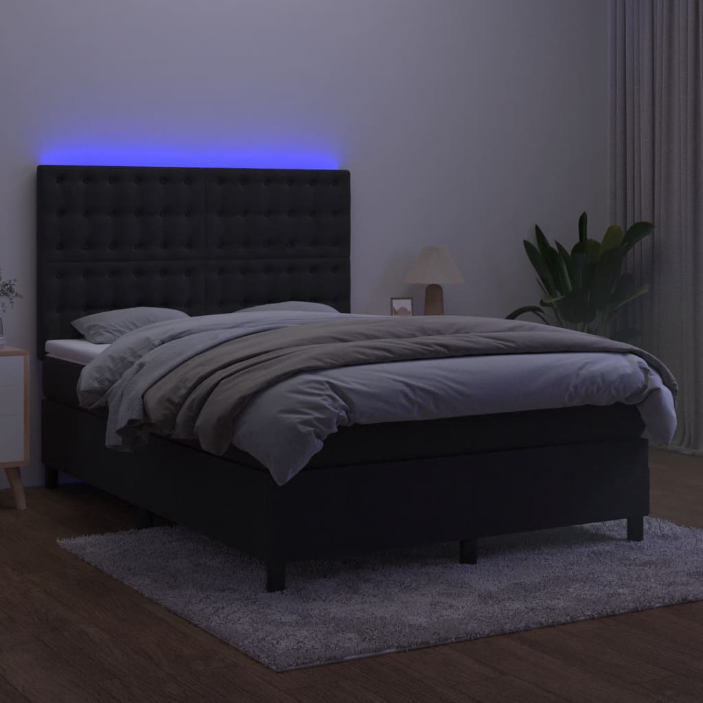 Sommier à lattes de lit matelas et LED Noir 140x190 cm Velours - XIOS