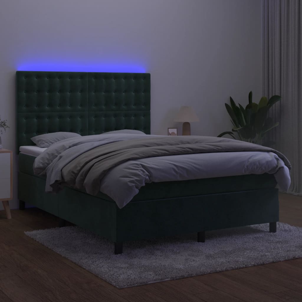 Sommier à lattes de lit matelas et LED Vert foncé 140x190 cm - XIOS