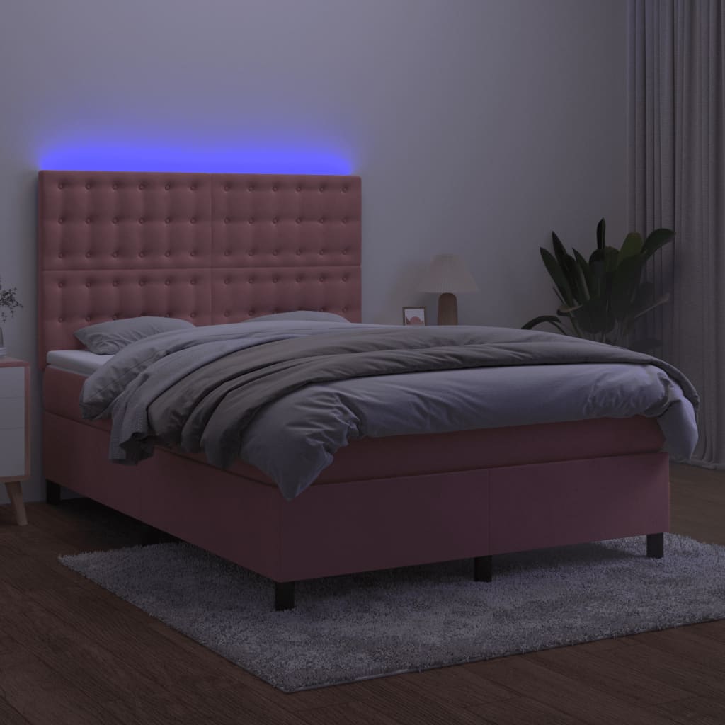 Sommier à lattes de lit matelas et LED Rose 140x190 cm Velours - XIOS