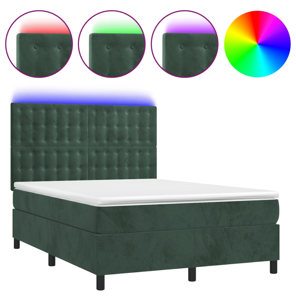 Sommier à lattes de lit matelas et LED Vert foncé 140x200 cm - XIOS