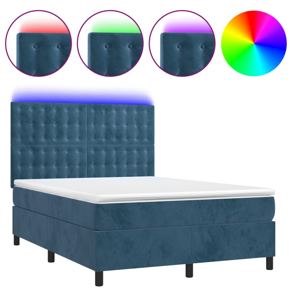 Sommier à lattes de lit matelas et LED Bleu foncé 140x200 cm - XIOS