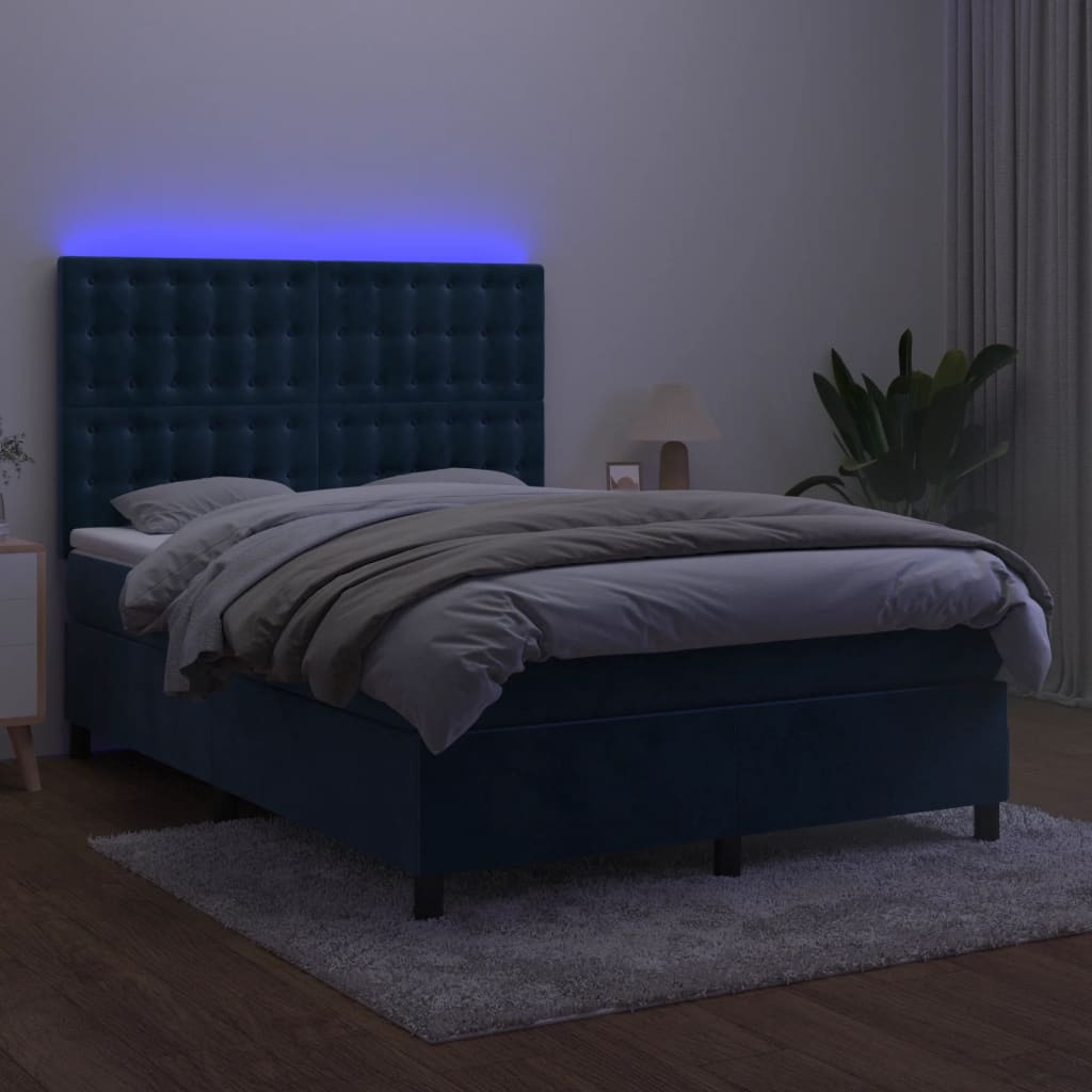 Sommier à lattes de lit matelas et LED Bleu foncé 140x200 cm - XIOS