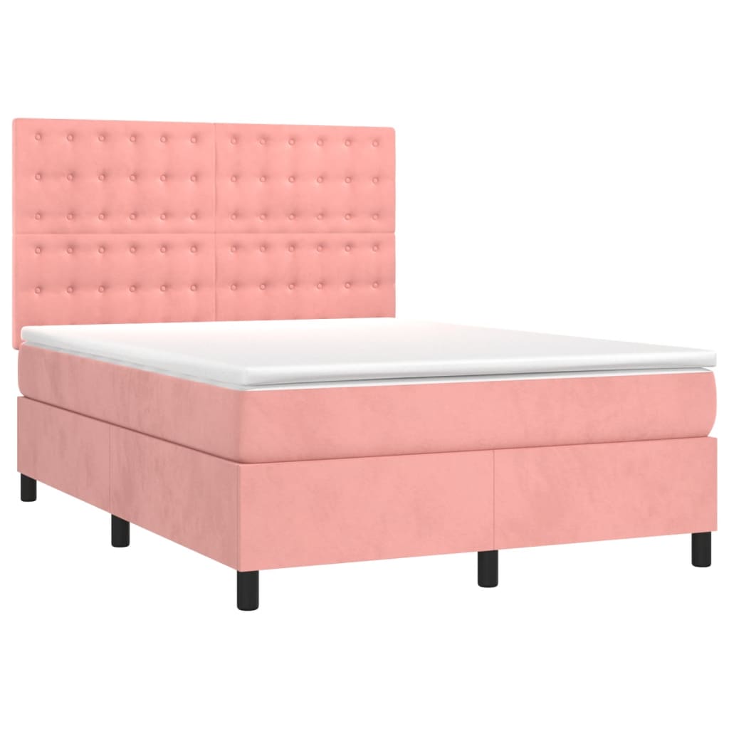 Sommier à lattes de lit matelas et LED Rose 140x200 cm Velours - XIOS