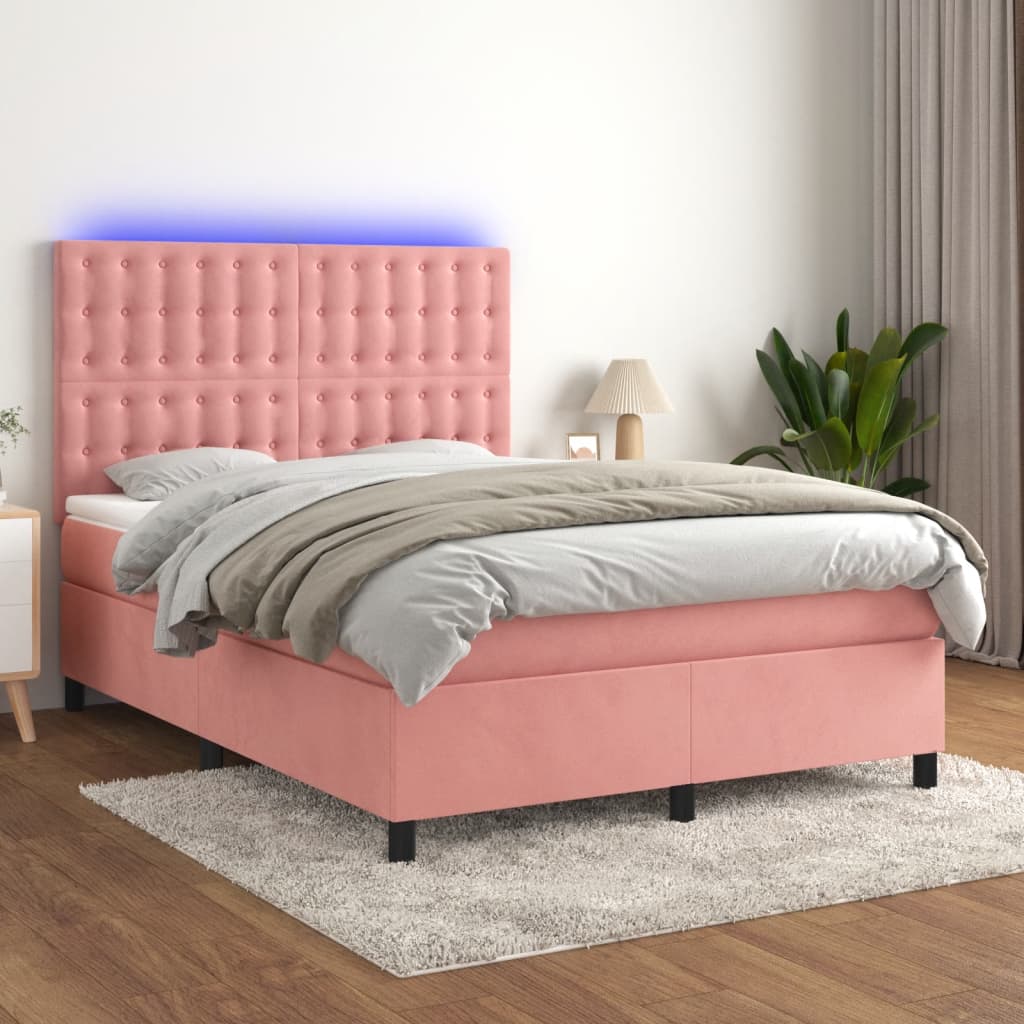 Sommier à lattes de lit matelas et LED Rose 140x200 cm Velours - XIOS