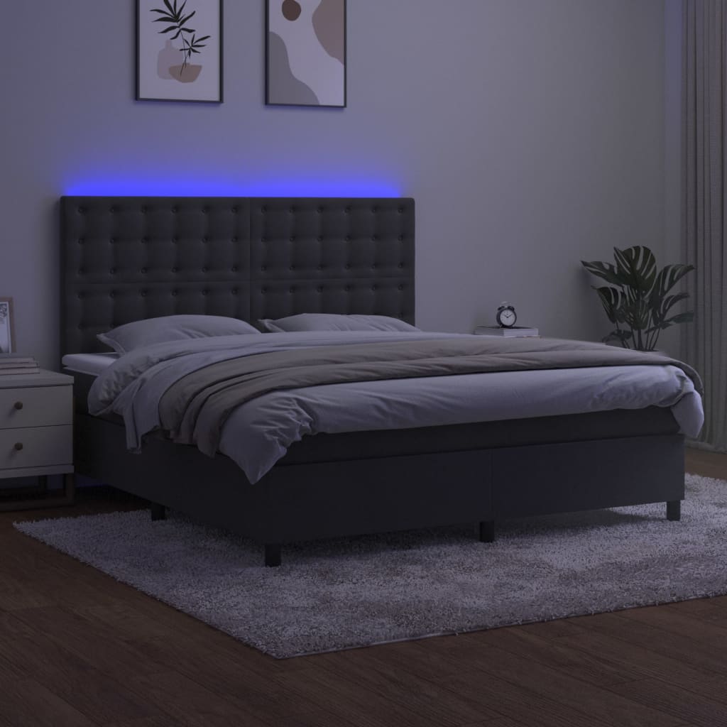 Sommier à lattes de lit matelas et LED Gris foncé 160x200 cm - XIOS