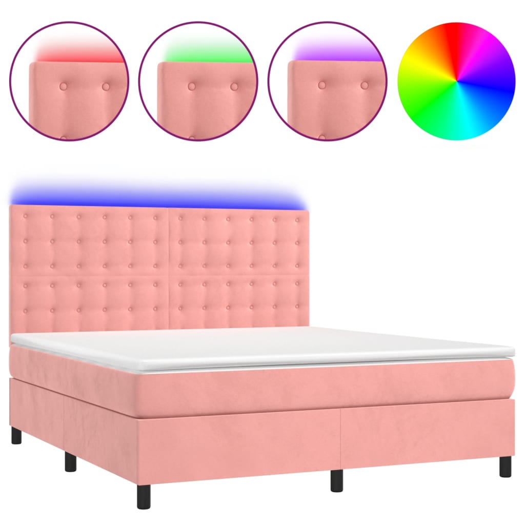 Sommier à lattes de lit matelas et LED Rose 160x200 cm Velours - XIOS