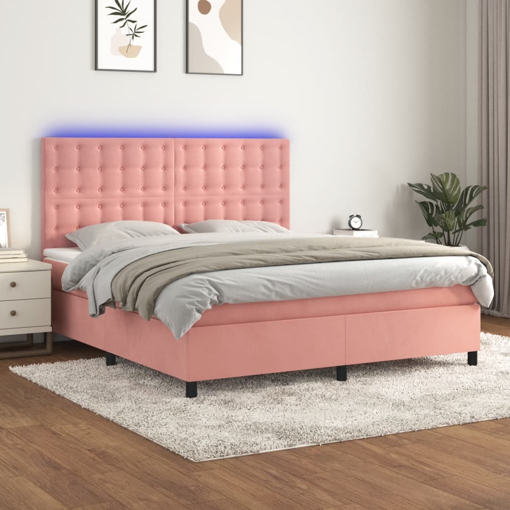 Sommier à lattes de lit matelas et LED Rose 160x200 cm Velours - XIOS