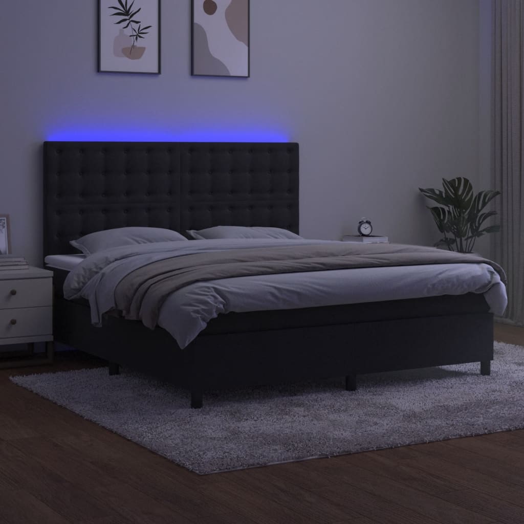Sommier à lattes de lit matelas et LED Noir 180x200 cm Velours - XIOS