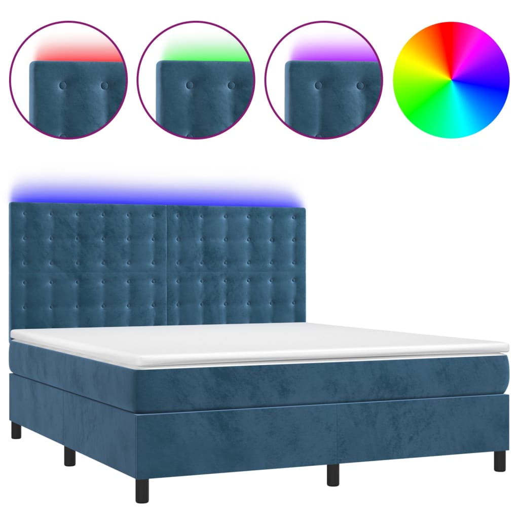 Sommier à lattes de lit matelas et LED Bleu foncé 180x200 cm - XIOS