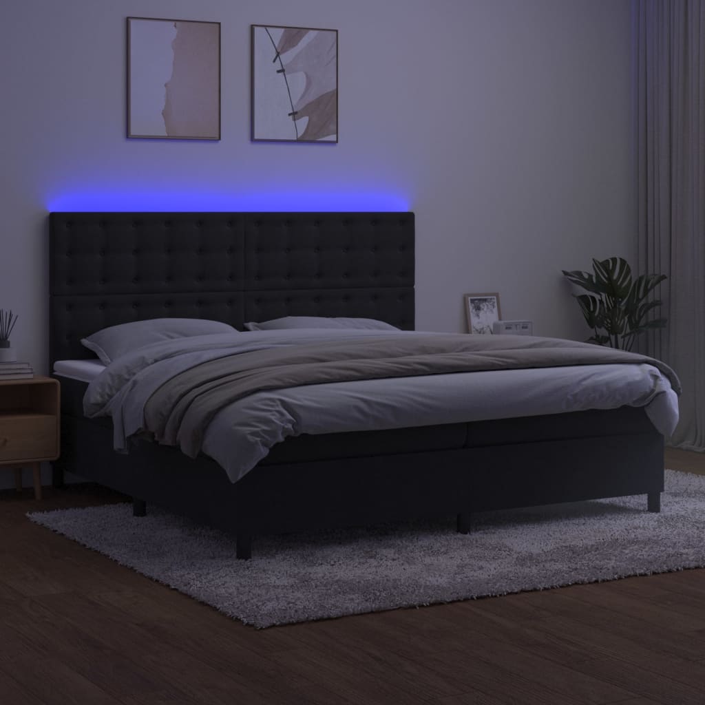 Sommier à lattes de lit matelas et LED Noir 200x200 cm Velours - XIOS