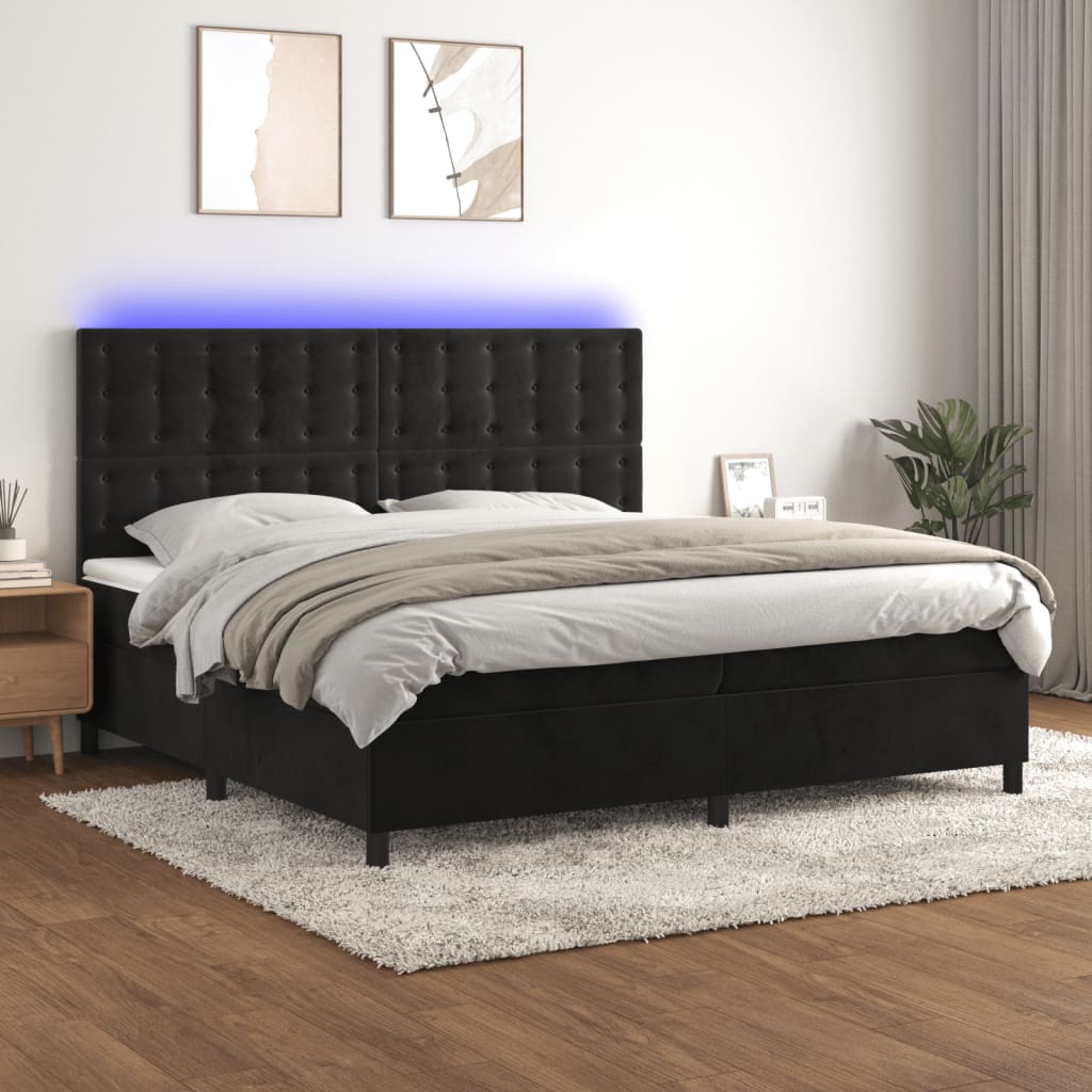 Sommier à lattes de lit matelas et LED Noir 200x200 cm Velours - XIOS