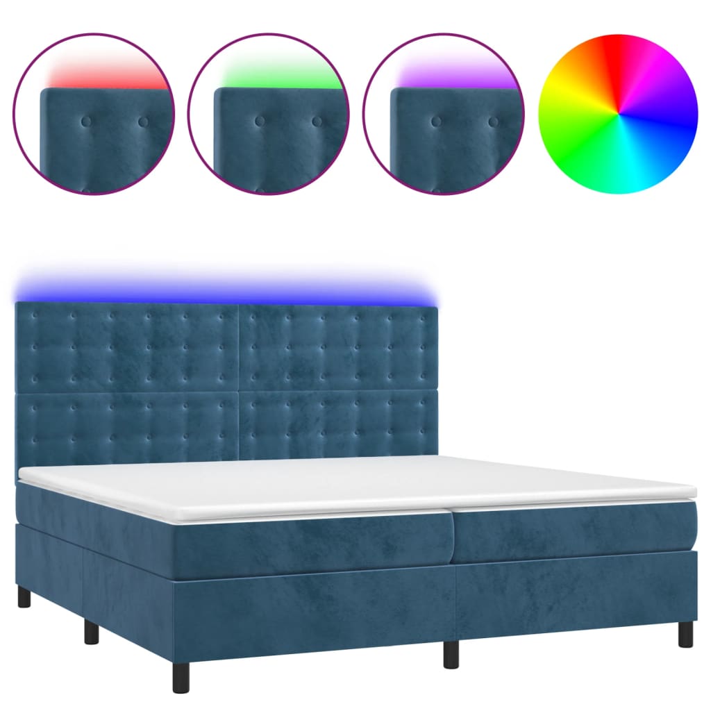 Sommier à lattes de lit matelas et LED Bleu foncé 200x200 cm - XIOS