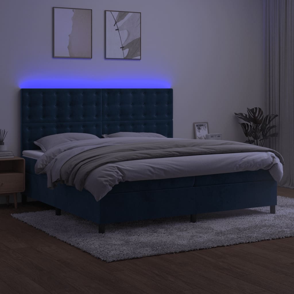 Sommier à lattes de lit matelas et LED Bleu foncé 200x200 cm - XIOS