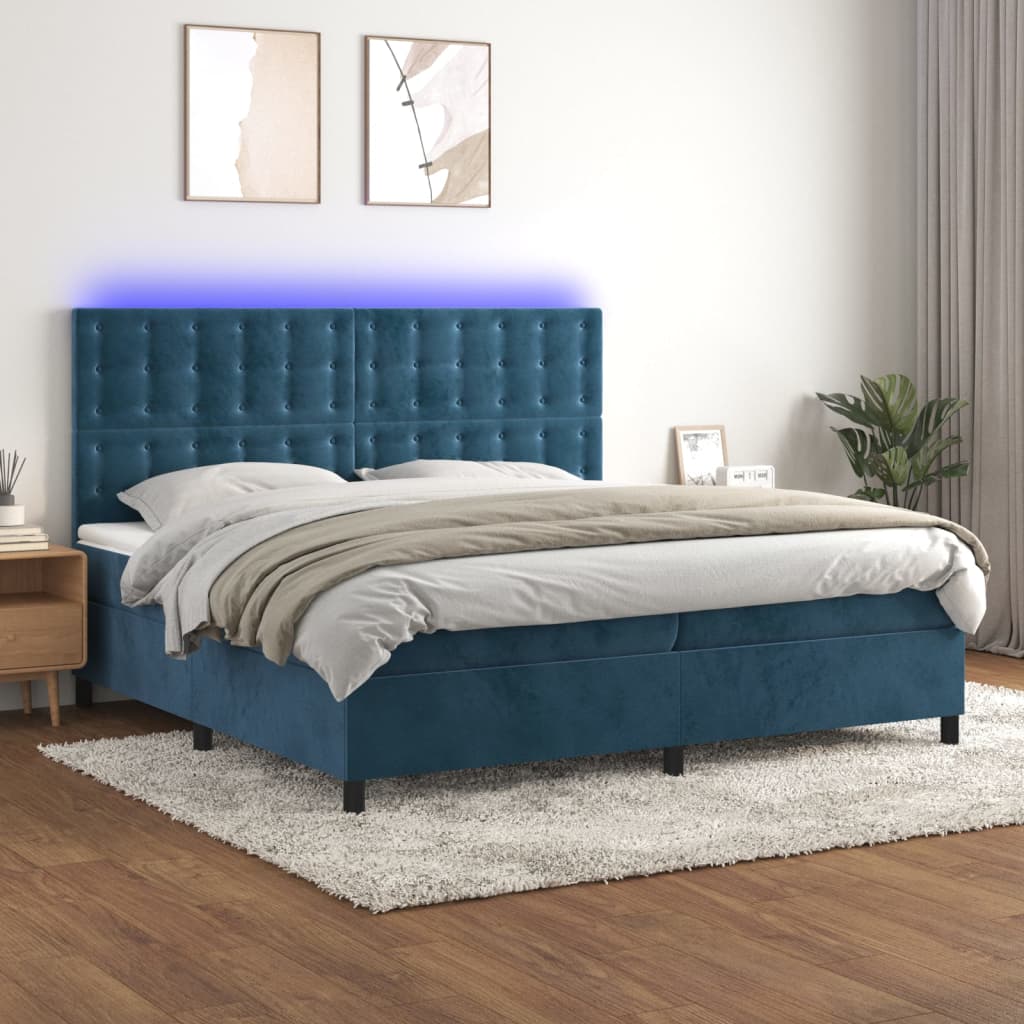 Sommier à lattes de lit matelas et LED Bleu foncé 200x200 cm - XIOS