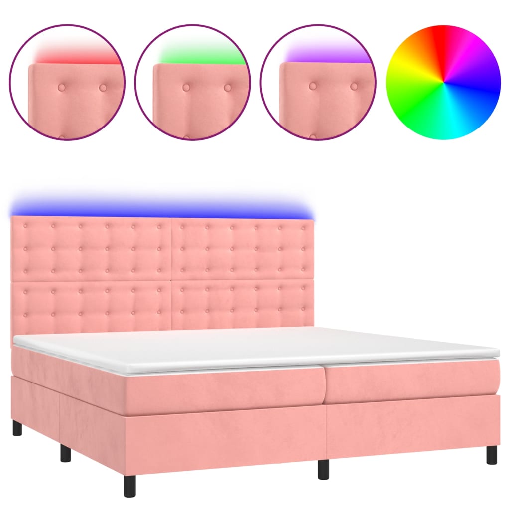 Sommier à lattes de lit matelas et LED Rose 200x200 cm Velours - XIOS