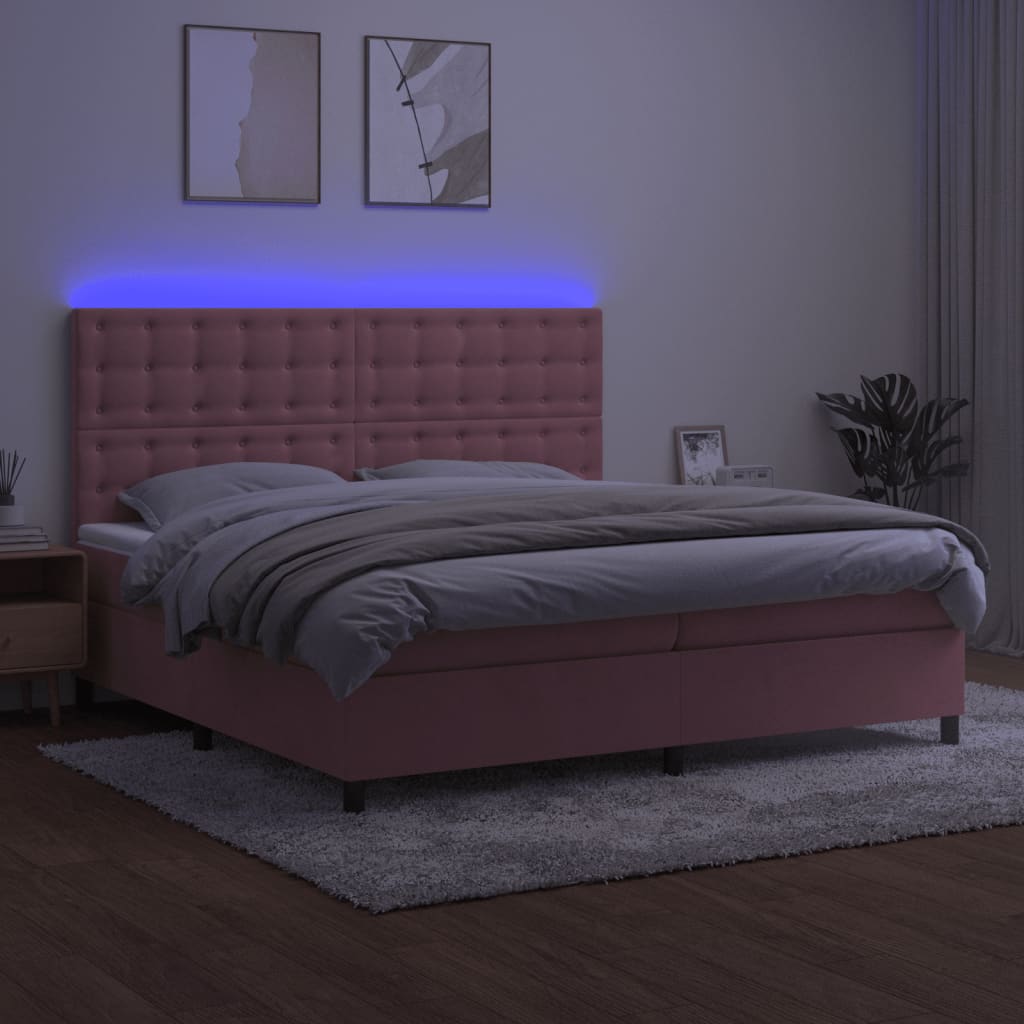 Sommier à lattes de lit matelas et LED Rose 200x200 cm Velours - XIOS
