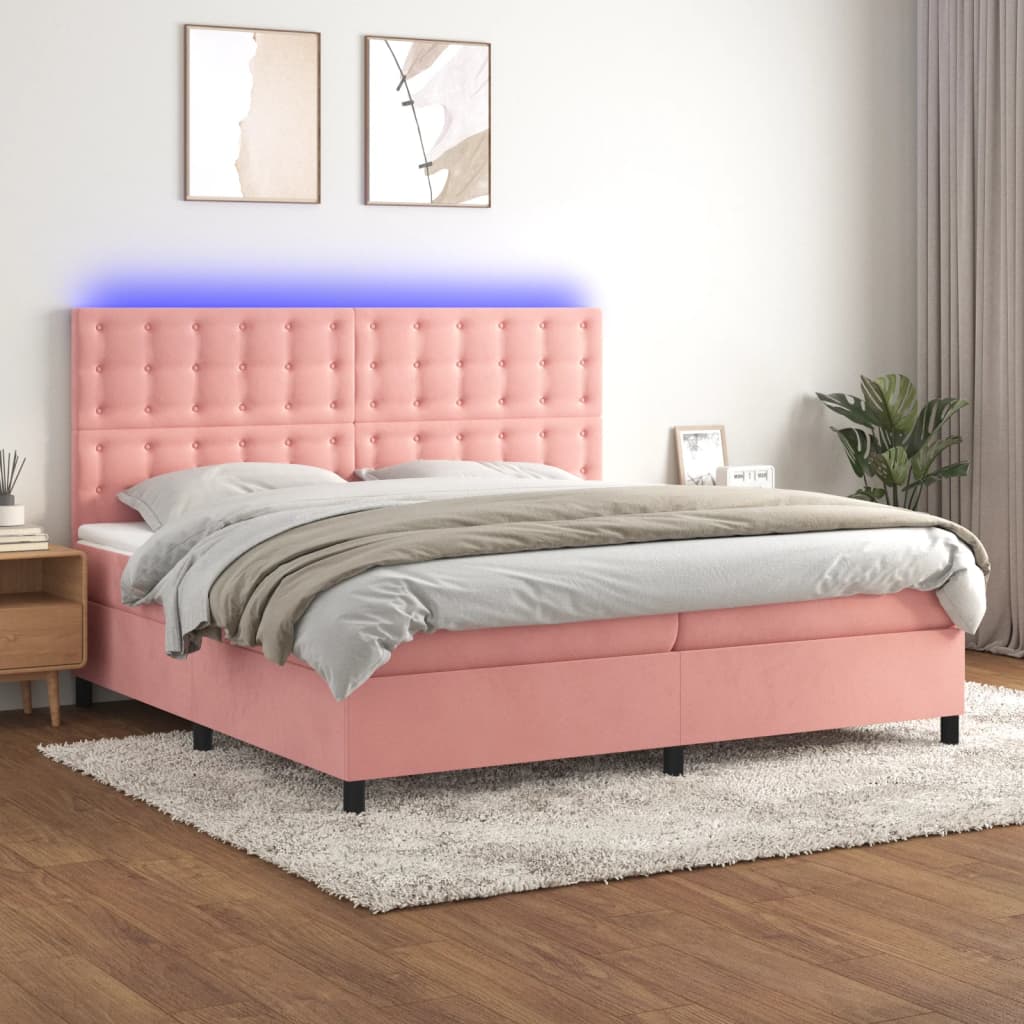 Sommier à lattes de lit matelas et LED Rose 200x200 cm Velours - XIOS