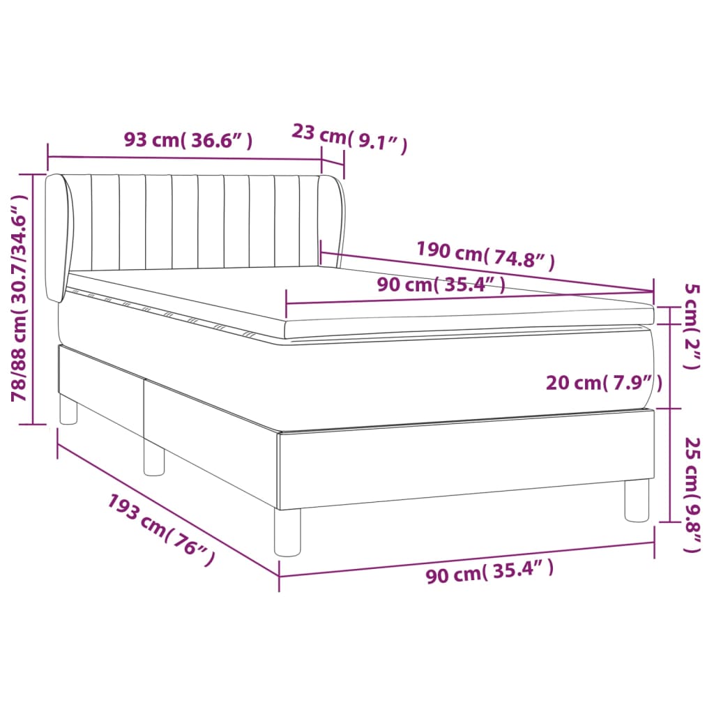 Sommier à lattes de lit et matelas Gris foncé 90x190 cm Tissu - XIOS