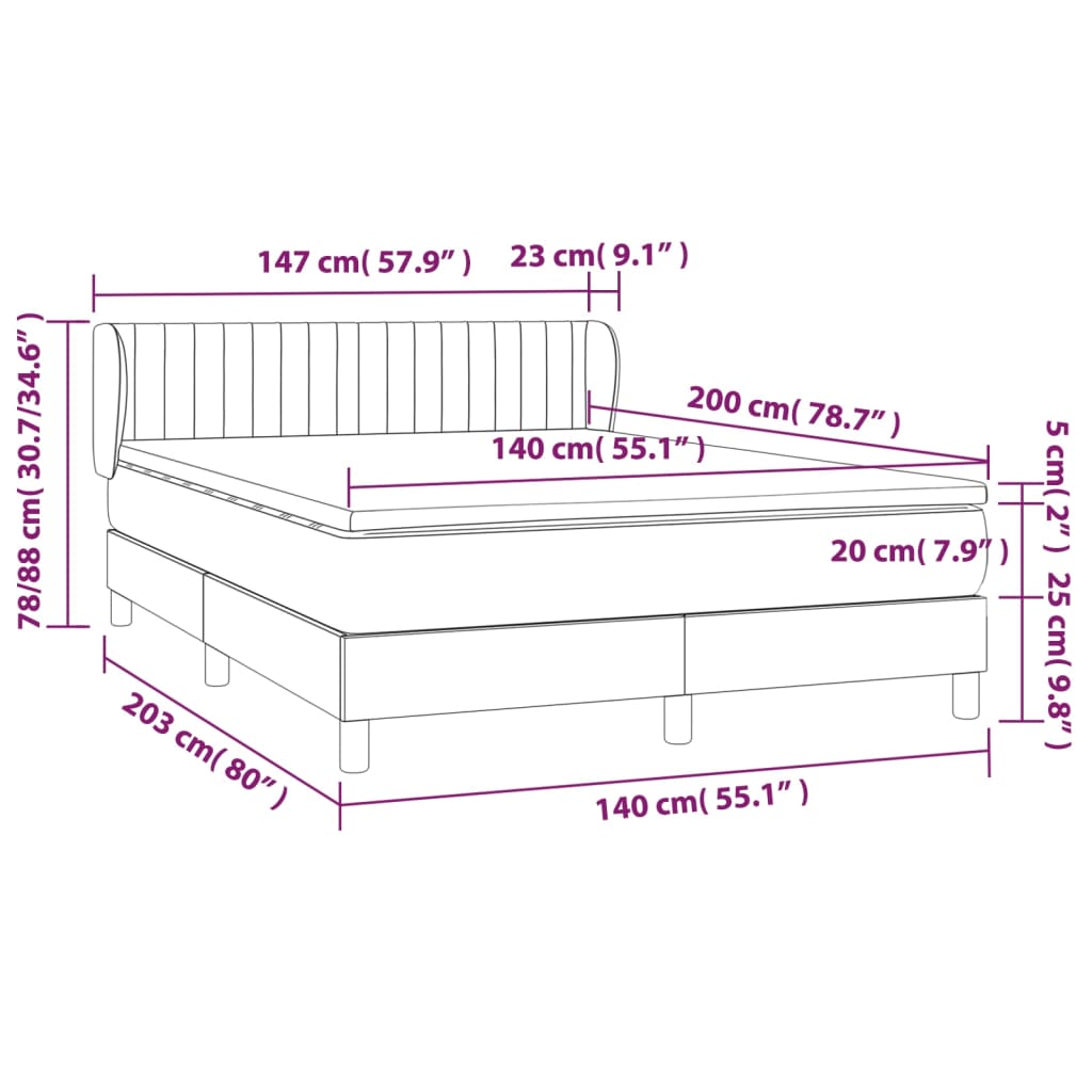 Sommier à lattes de lit avec matelas Crème 140x200 cm Tissu - XIOS