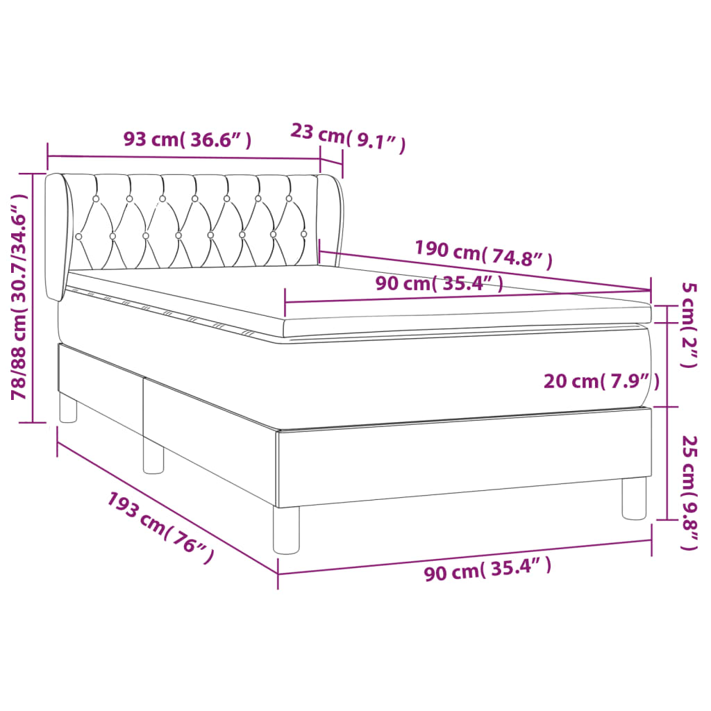Sommier à lattes de lit avec matelas Taupe 90x190 cm Tissu - XIOS