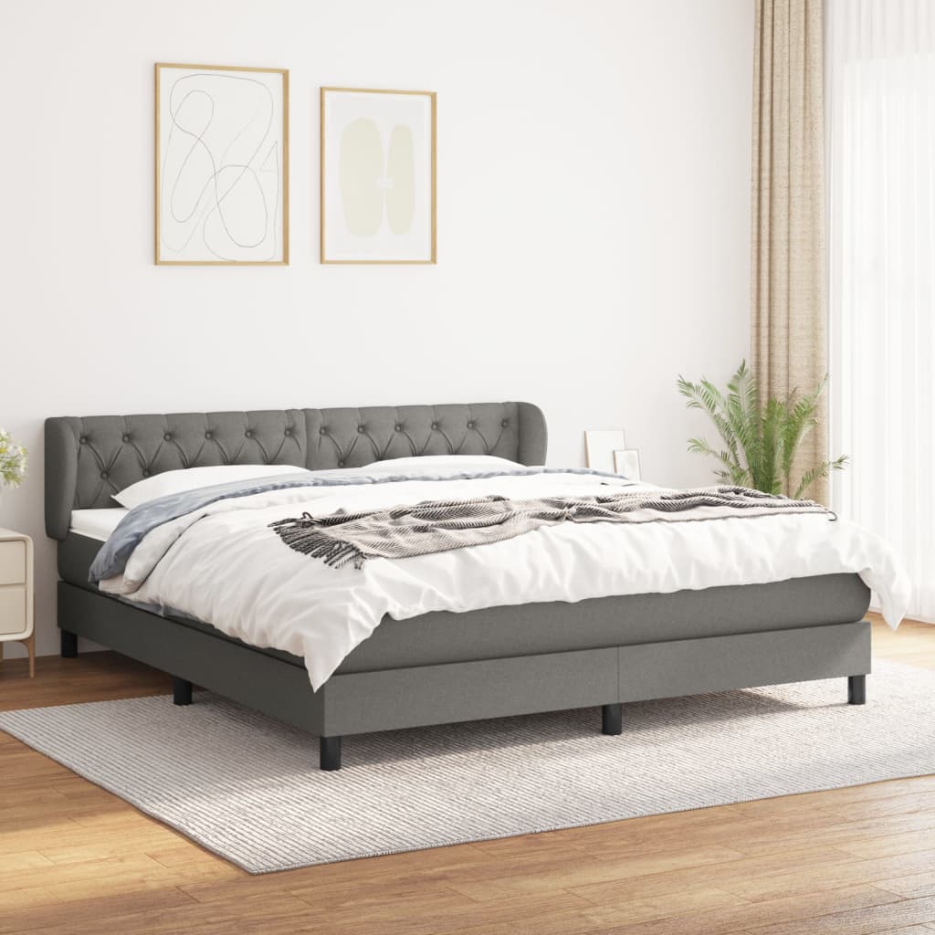Sommier à lattes de lit avec matelas Gris foncé 160x200cm Tissu - XIOS