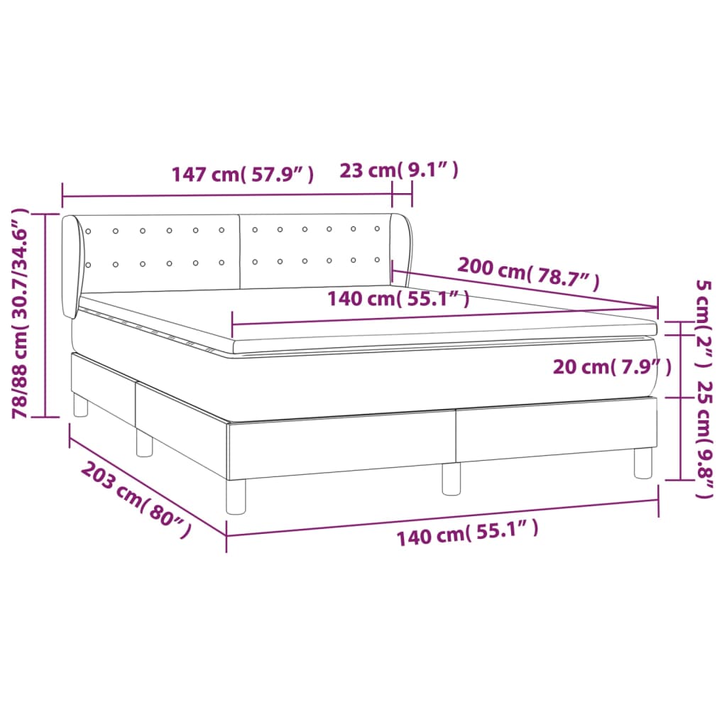 Sommier à lattes de lit avec matelas Crème 140x200 cm Tissu - XIOS