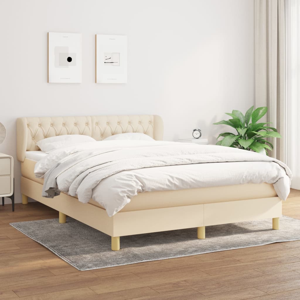 Sommier à lattes de lit avec matelas Crème 140x190 cm Tissu - XIOS