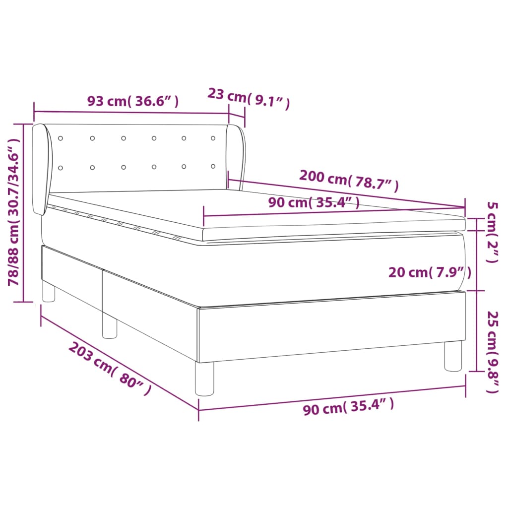 Sommier à lattes de lit avec matelas Gris 90x200 cm Similicuir Lits & cadres de lit vidaXL
