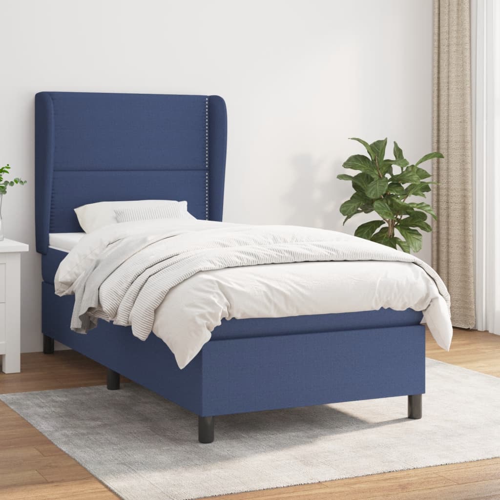 Sommier à lattes de lit avec matelas Bleu 100x200 cm Tissu - XIOS
