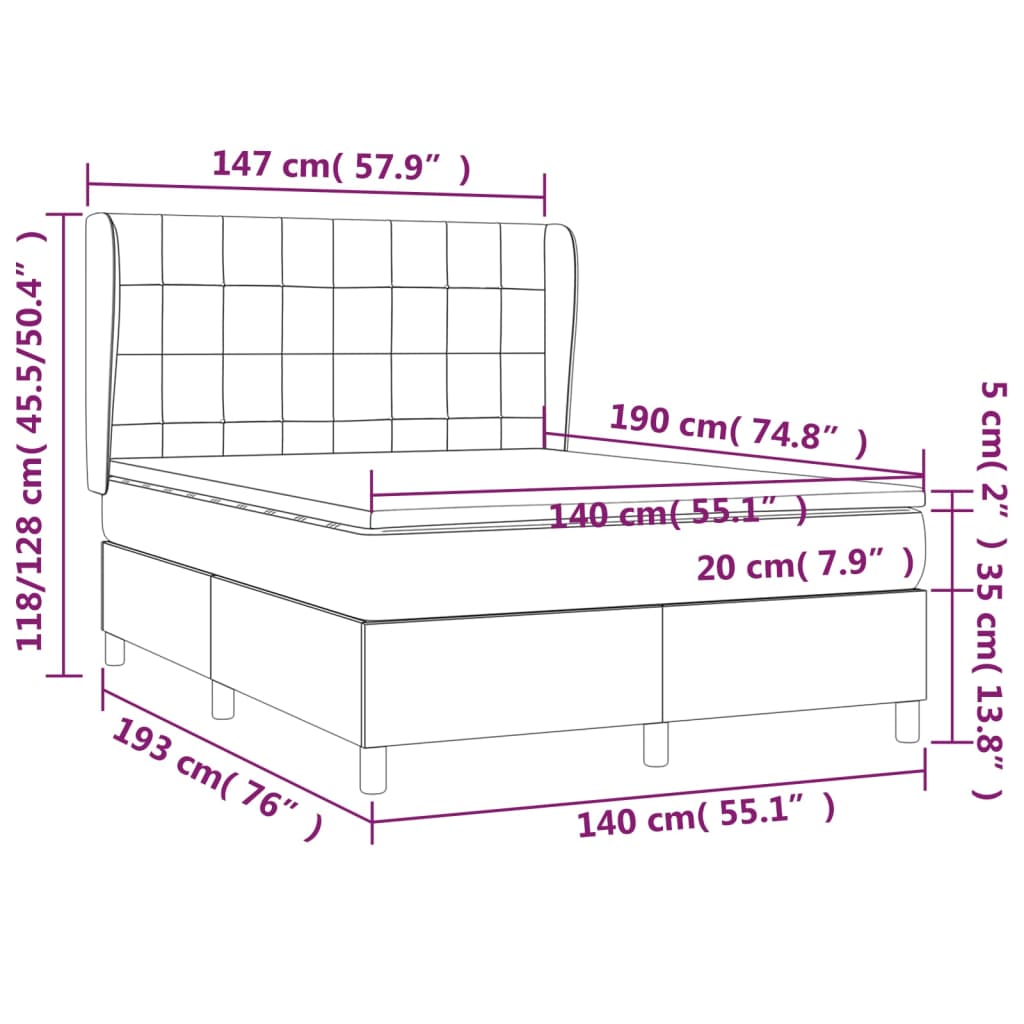 Sommier à lattes de lit avec matelas Crème 140x190 cm Tissu - XIOS