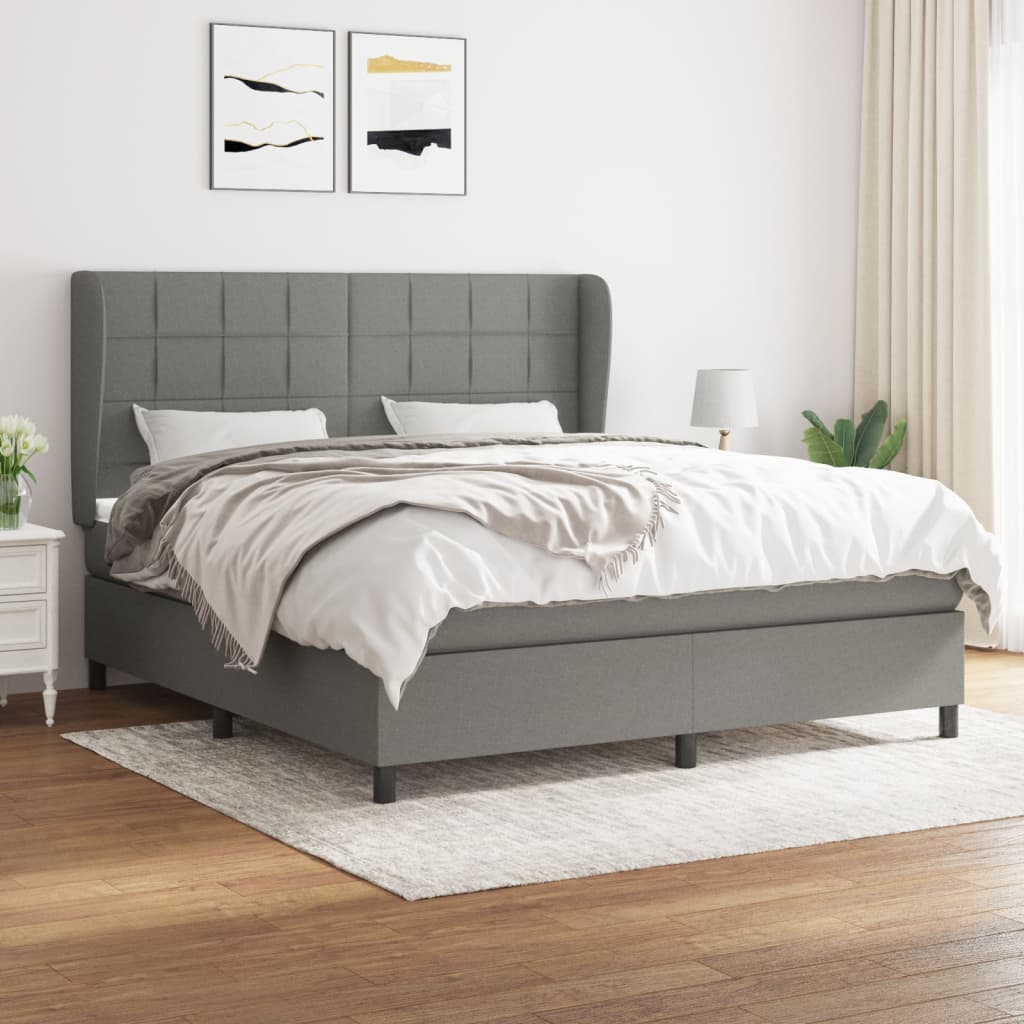 Sommier à lattes de lit avec matelas Gris foncé 160x200cm Tissu - XIOS