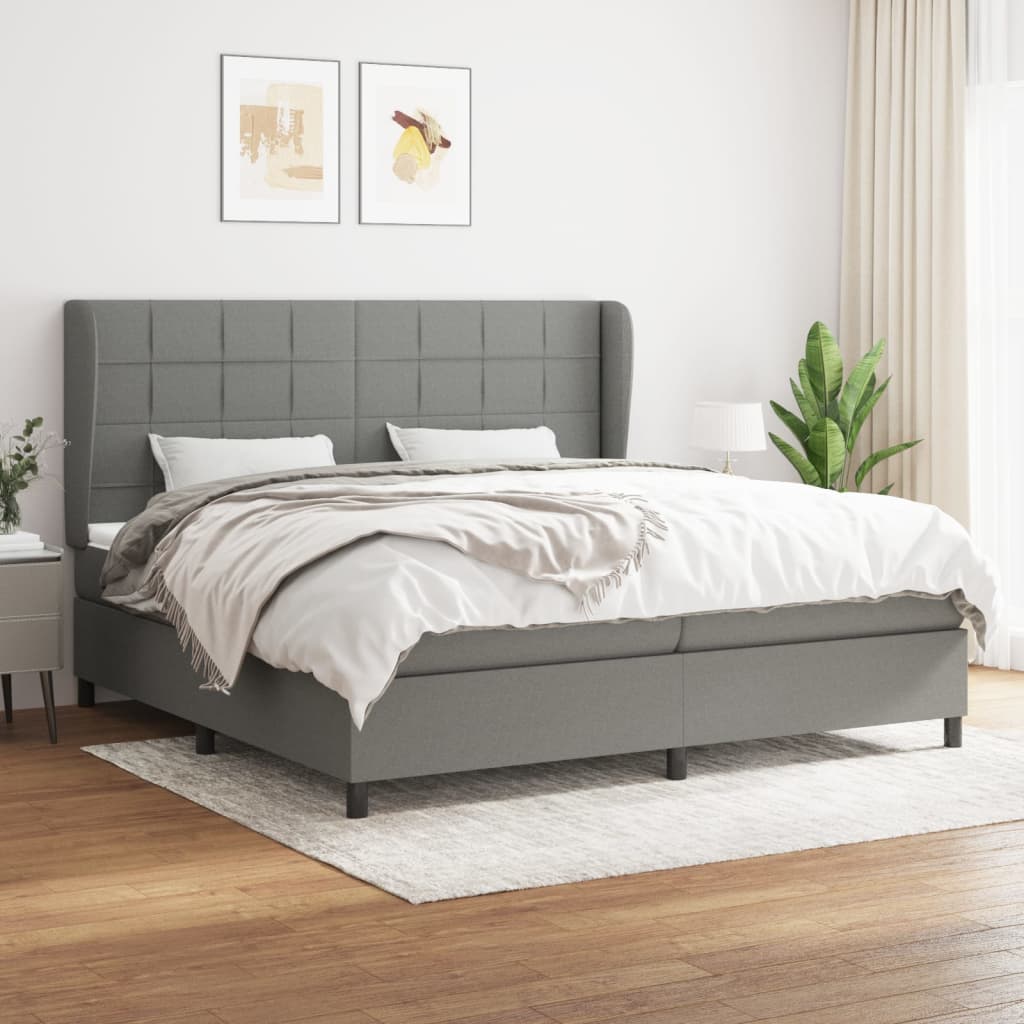 Sommier à lattes de lit avec matelas Gris foncé 200x200cm Tissu - XIOS
