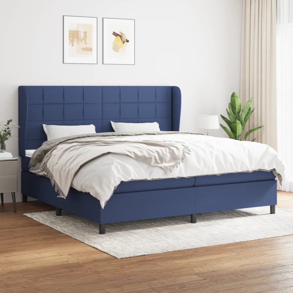Sommier à lattes de lit avec matelas Bleu 200x200 cm Tissu - XIOS