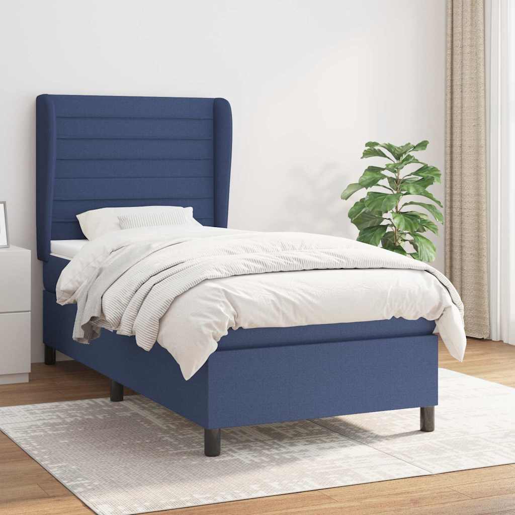 Sommier à lattes de lit avec matelas Bleu 100x200 cm Tissu
