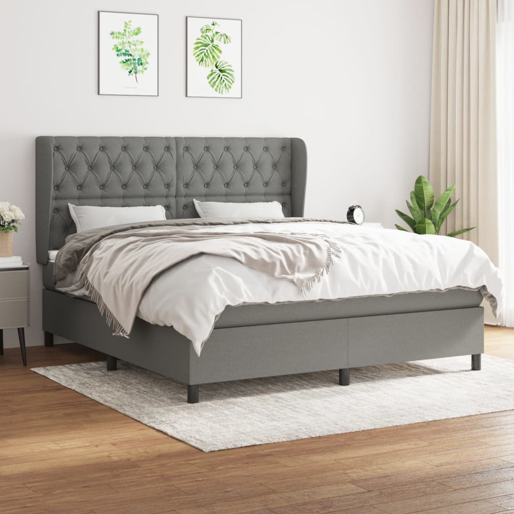 Sommier à lattes de lit avec matelas Gris foncé 160x200cm Tissu - XIOS