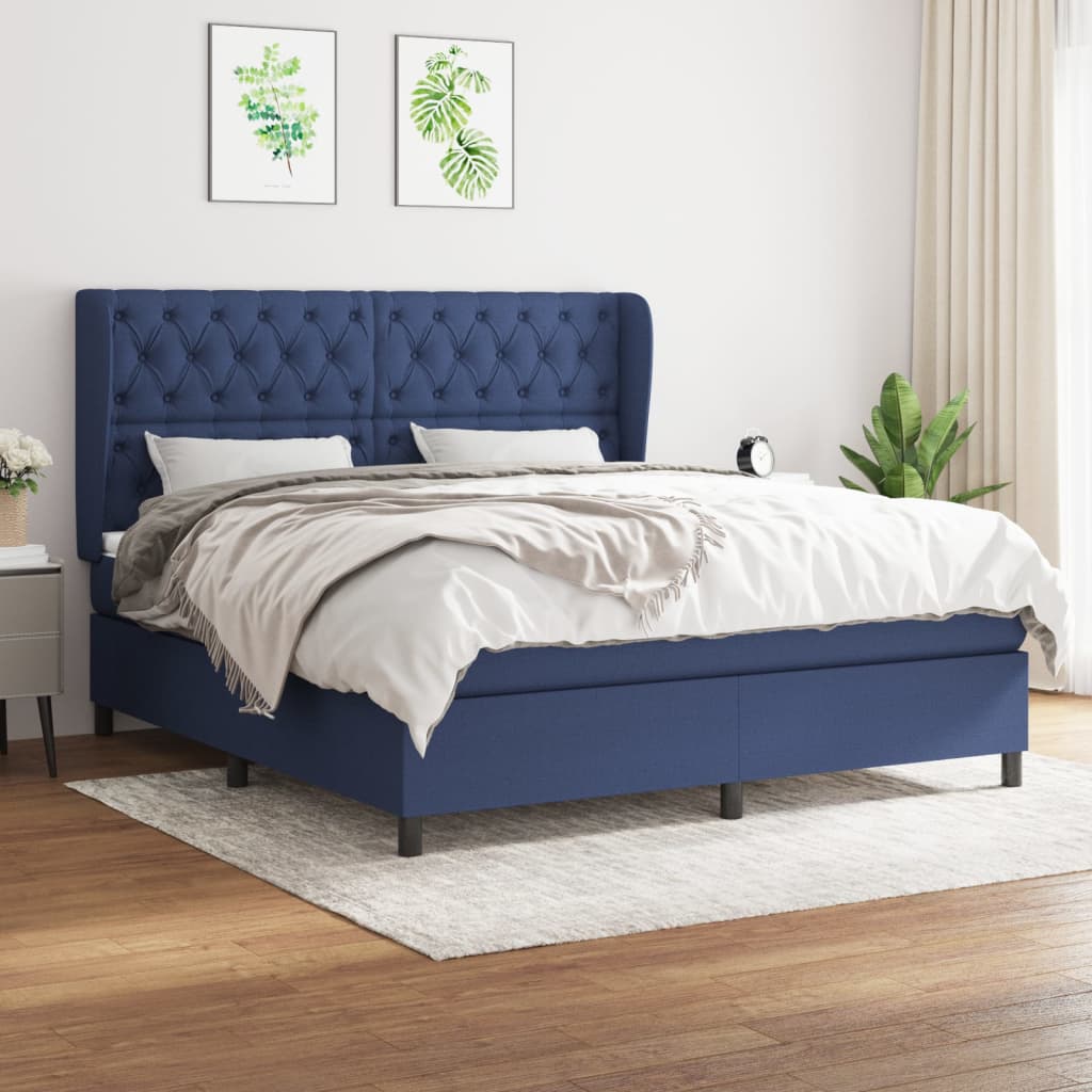 Sommier à lattes de lit avec matelas Bleu 160x200 cm Tissu - XIOS