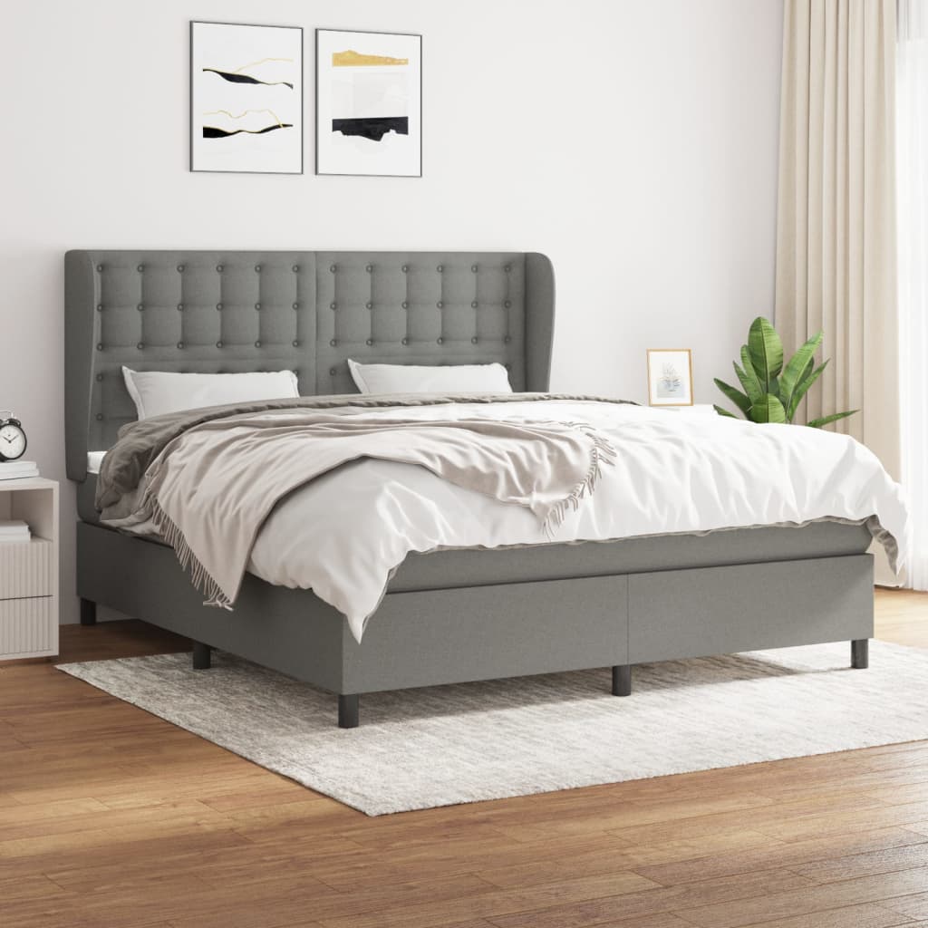 Sommier à lattes de lit avec matelas Gris foncé 160x200cm Tissu - XIOS