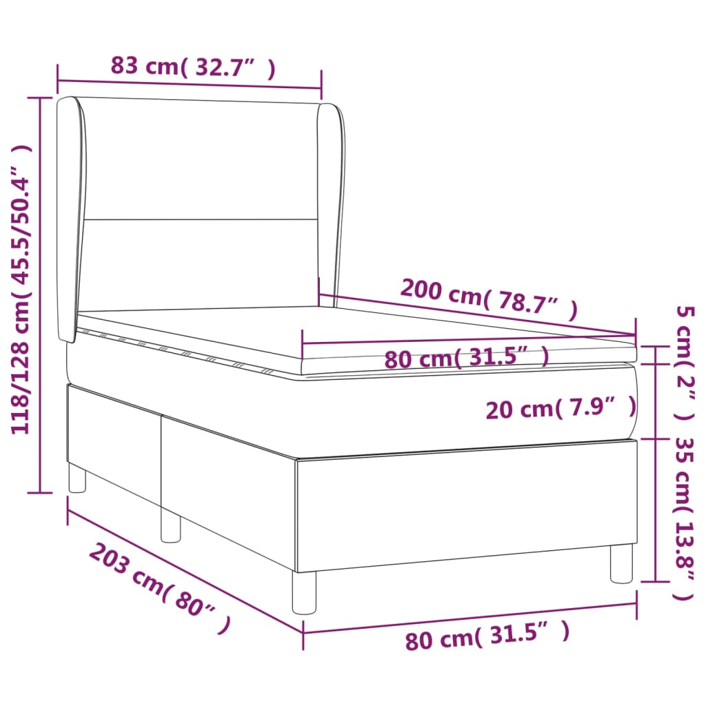 Sommier à lattes de lit avec matelas Taupe 80x200 cm Tissu Lits & cadres de lit vidaXL