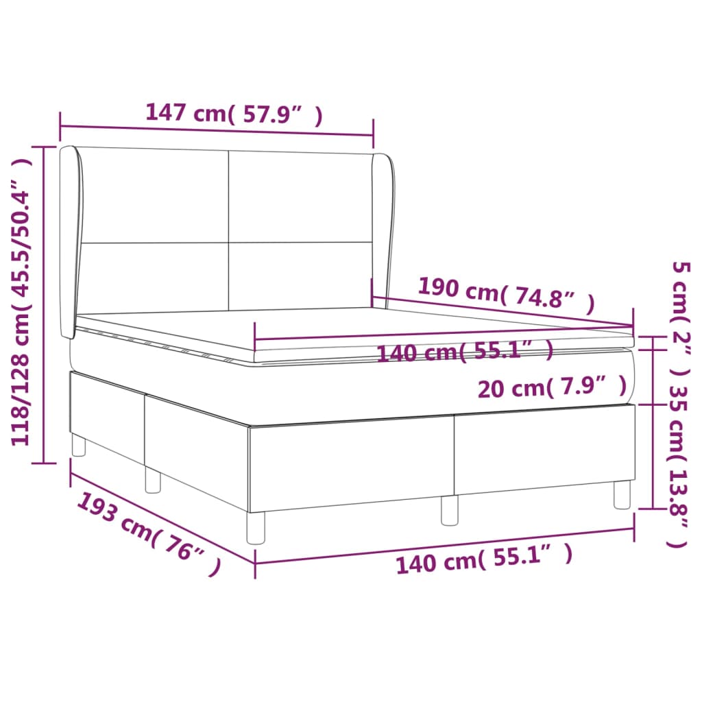 Sommier à lattes de lit avec matelas Taupe 140x190 cm Tissu - XIOS