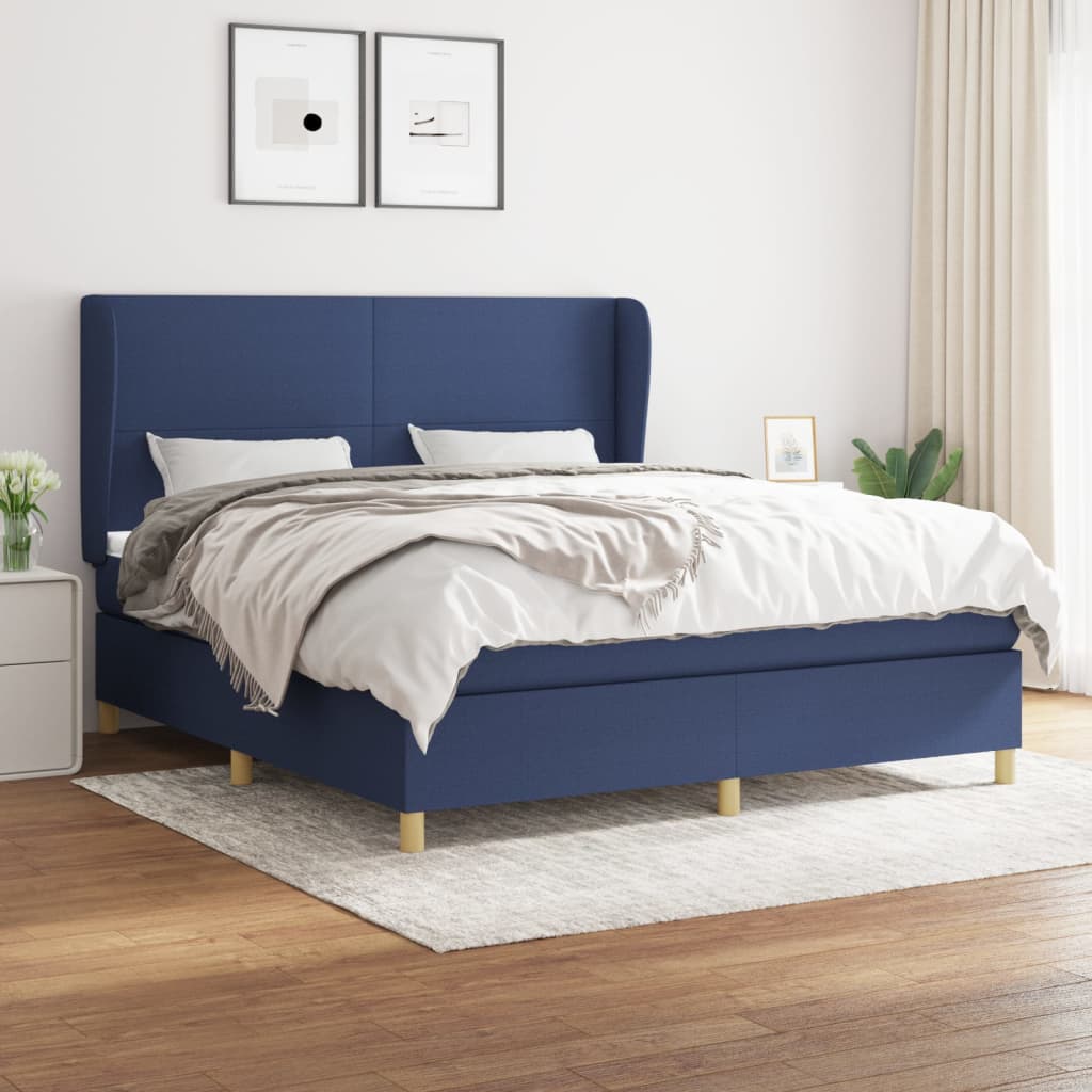 Sommier à lattes de lit avec matelas Bleu 160x200 cm Tissu - XIOS